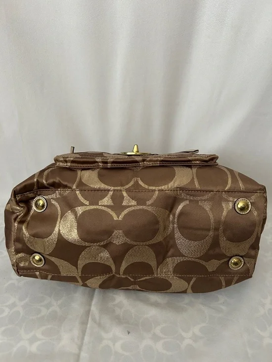 Coach Hampton Brown/Gold Signature Double Handles Travel Tote Bag Purse 🌺🌺 - Picture 5 of 14